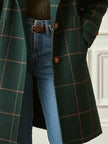 Wool Blend Check Coat Women Lapel Collar Tweed Winter