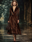 Velvet leopard print midi dress by FJØRNA featuring a stylish evening dress with a fitted silhouette and elegant design.