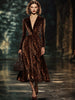 Velvet leopard print midi dress by FJØRNA featuring a stylish evening dress with a fitted silhouette and elegant design.