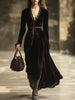 FJØRNA velvet v-neck maxi dress for women, elegant evening dress with flowing fabric and V-neckline, suitable for formal occasions.
