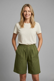 FJØRNA women's lightweight summer shorts with elastic waistband, breathable fabric, relaxed fit, and side pockets.