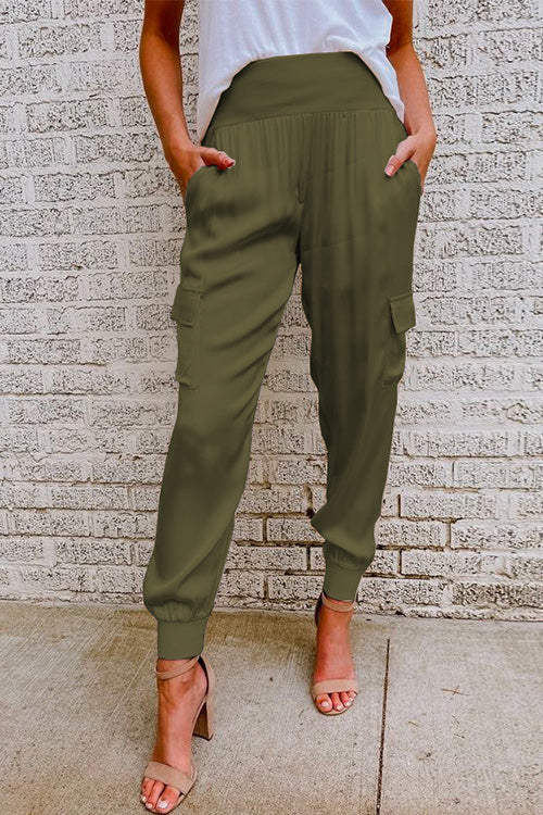 FJØRNA women's high waist lightweight summer cargo jogger pants, casual trousers with relaxed fit and functional pockets.