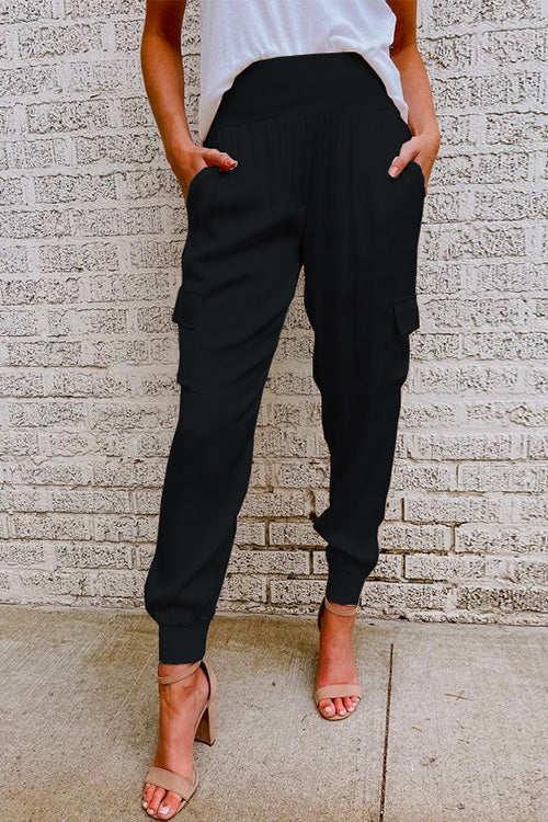 FJØRNA women's high-waist cargo jogger pants, lightweight summer trousers with a relaxed fit and functional pockets