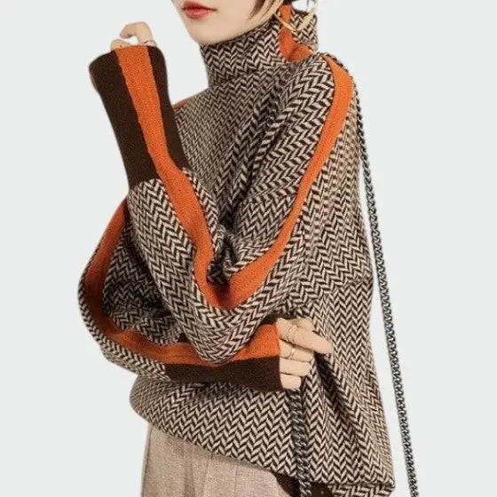 Audrey | Women's Print Turtleneck Long Sleeve Sweater with High-Neck for Layering
