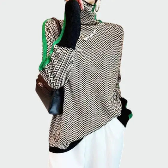 Audrey | Women's Print Turtleneck Long Sleeve Sweater with High-Neck for Layering