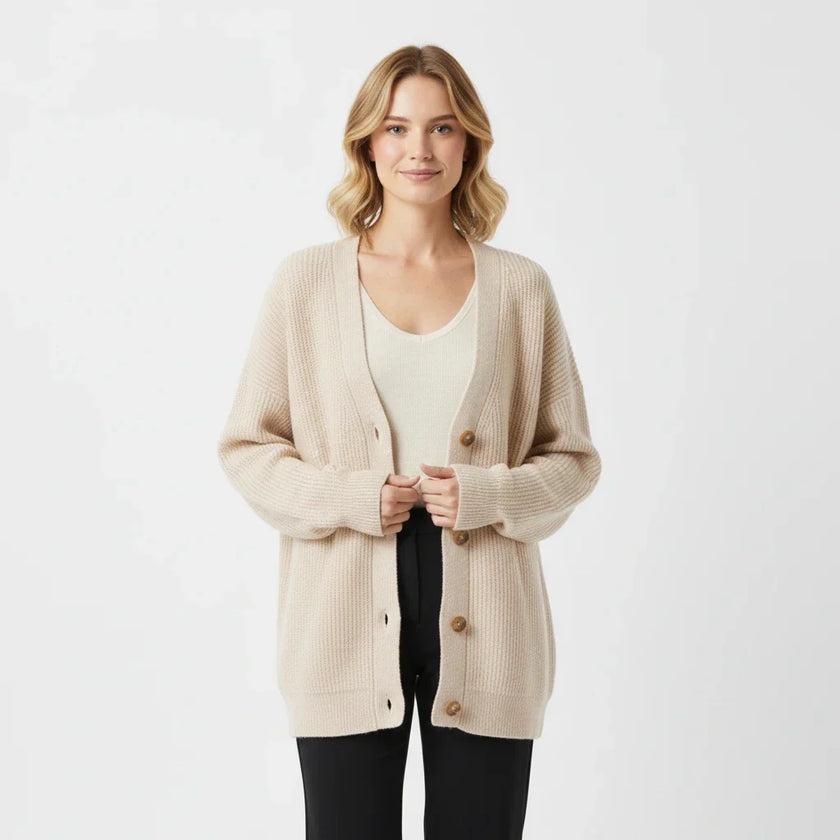 Saga | Women's Oversized Ribbed Knit Button-Front Cardigan