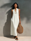 FJØRNA sleeveless maxi dress for women featuring a flowy, lightweight design perfect for summer or casual wear.