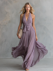 FJØRNA chiffon halter neck maxi dress in elegant evening style, flowing fabric and floor-length design for formal occasions