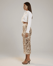 FJØRNA sequin high-waist bodycon midi skirt for women, elegant evening pencil skirt with shimmering sequins and fitted silhouette.