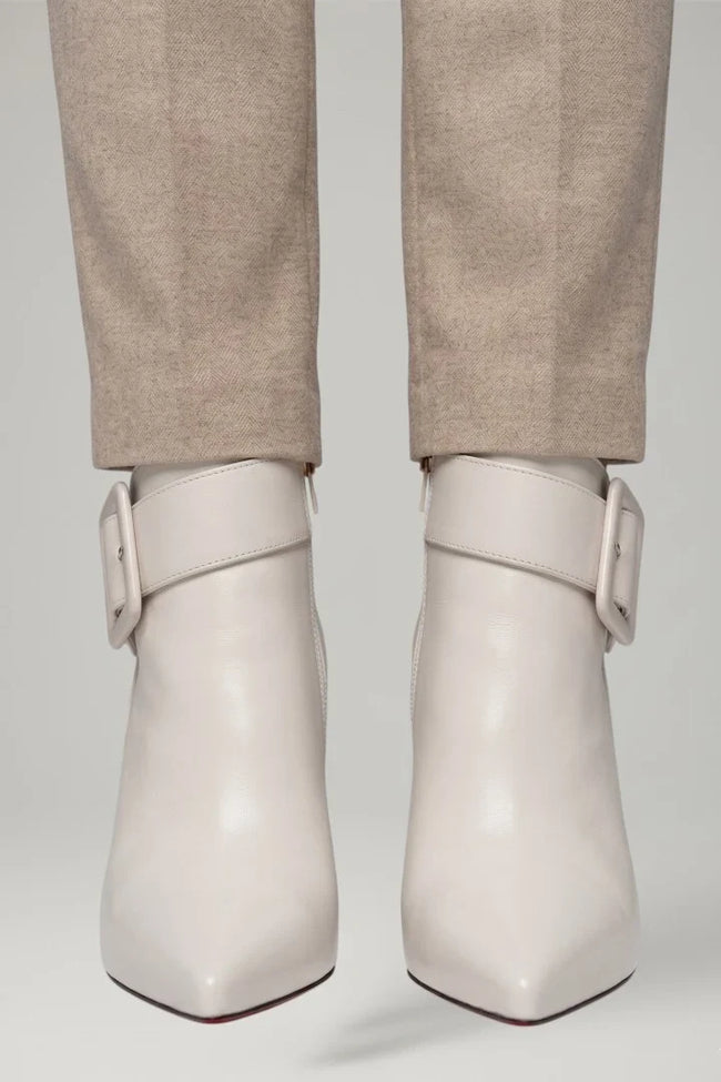 Freya | Women's Leather Ankle Buckle Zip Pointed Toe Boots with Block-Heel