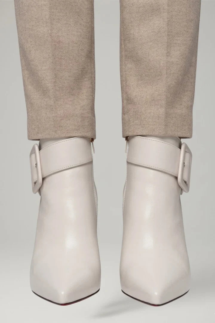Freya | Women's Leather Ankle Buckle Zip Pointed Toe Boots with Block-Heel