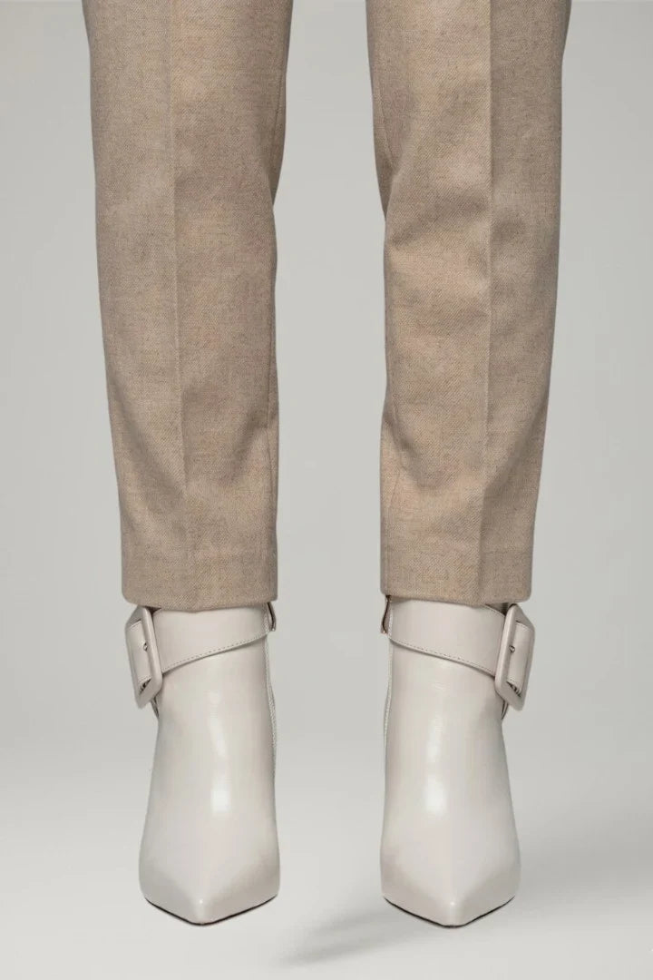 Freya | Women's Leather Ankle Buckle Zip Pointed Toe Boots with Block-Heel