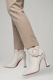 Freya | Women's Leather Ankle Buckle Zip Pointed Toe Boots with Block-Heel