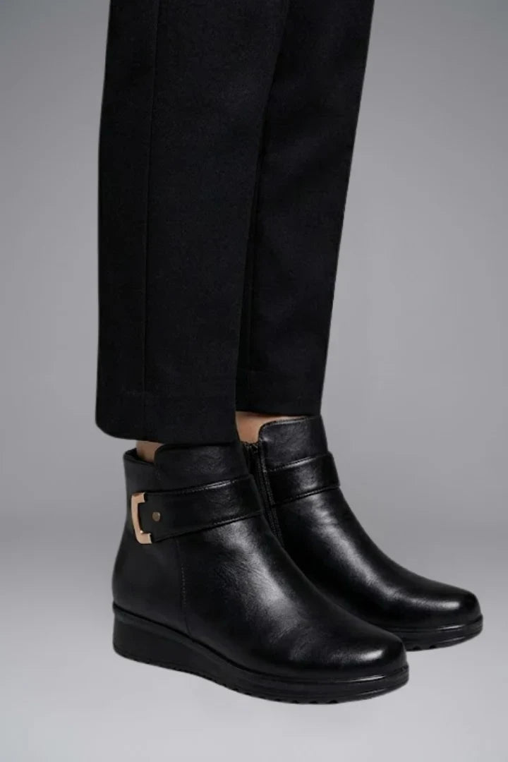 Freya | Women's Leather Ankle Zip Buckle Sole Boots with Comfortable Casual