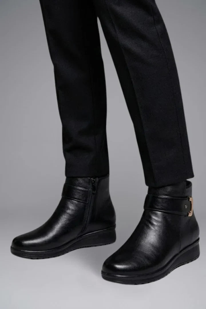 Freya | Women's Leather Ankle Zip Buckle Sole Boots with Comfortable Casual