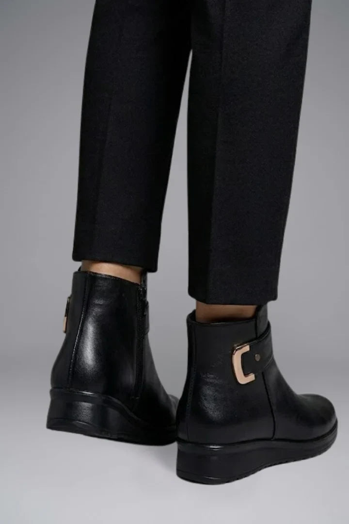 Freya | Women's Leather Ankle Zip Buckle Sole Boots with Comfortable Casual