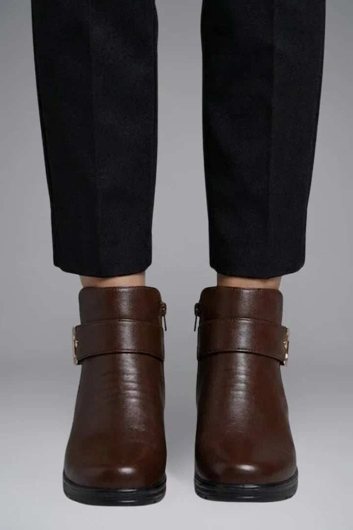 Freya | Women's Leather Ankle Zip Buckle Sole Boots with Comfortable Casual