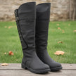 Freya | Women's Leather Knee High Buckle Strap Round Toe Boots with Block-Heel