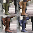 Freya | Women's Leather Knee High Buckle Strap Round Toe Boots with Block-Heel