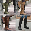 Freya | Women's Leather Knee High Buckle Strap Round Toe Boots with Block-Heel