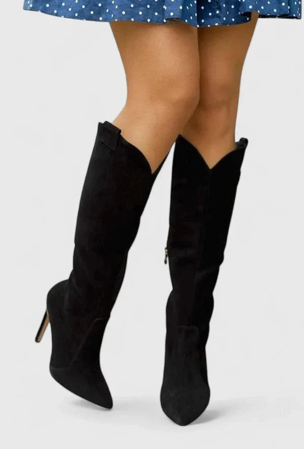 Freya | Women's Leather Knee High Pointed Toe Stiletto Heel Boots with Comfortable