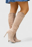 Freya | Women's Leather Knee High Pointed Toe Stiletto Heel Boots with Comfortable