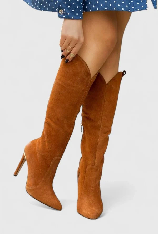 Freya | Women's Leather Knee High Pointed Toe Stiletto Heel Boots with Comfortable