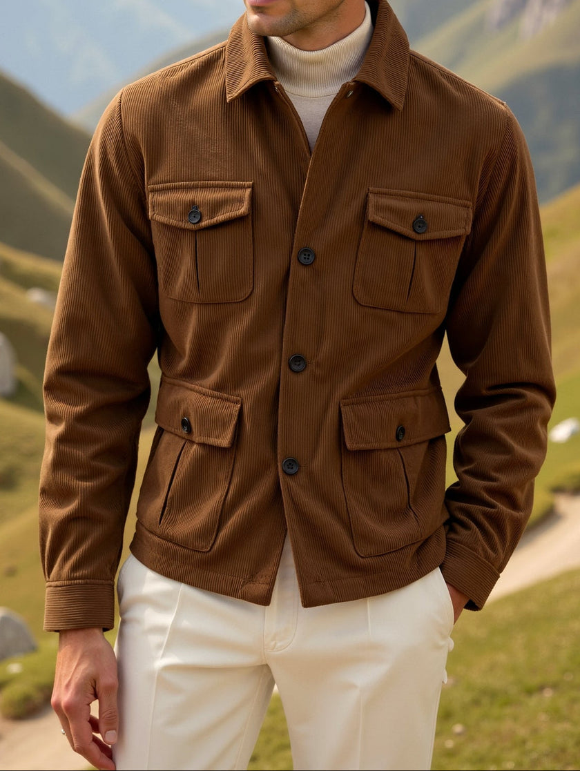 Field Jacket Men Slim Fit Lapel Collar Button Front All Season