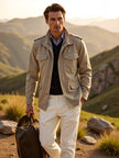 Field Coat Men Cotton Lapel Collar Button Zip Front Regular Fit