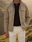 Field Coat Men Cotton Lapel Collar Button Zip Front Regular Fit