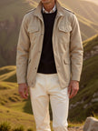 Field Coat Men Cotton Lapel Collar Button Zip Front Regular Fit