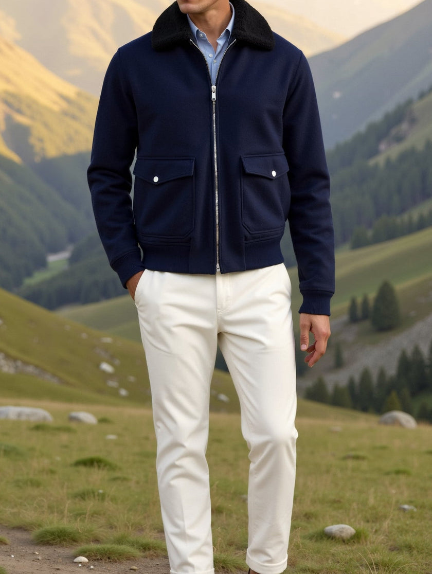 Field Jacket Men Cotton Blend Lapel Collar Zip Front Regular Fit