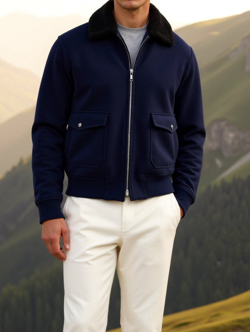 Field Jacket Men Cotton Blend Lapel Collar Zip Front Regular Fit