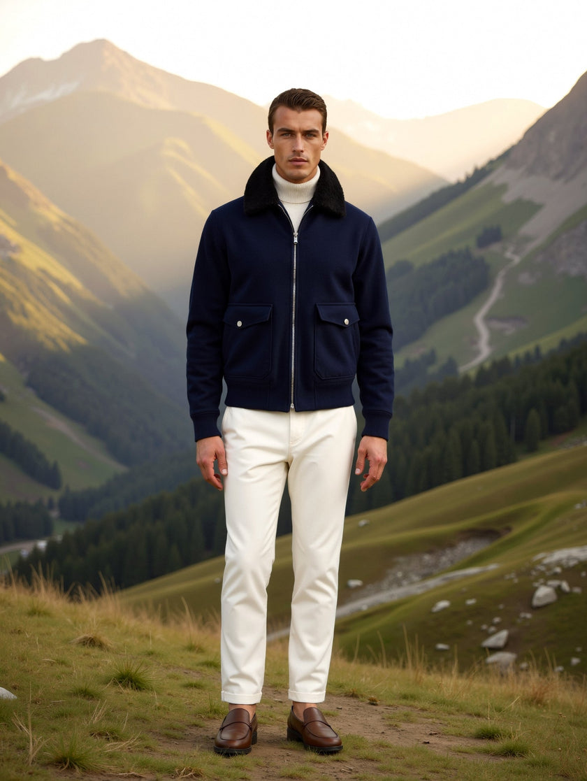 Field Jacket Men Cotton Blend Lapel Collar Zip Front Regular Fit