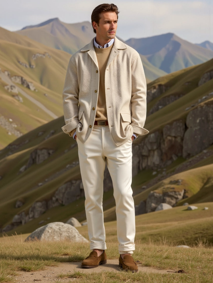 Wool-Look Jacket Men Lapel Collar Side Pockets Regular Fit Winter