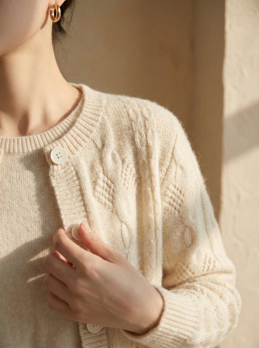 Ribbed Wool Cardigan Women Chunky Knit Winter