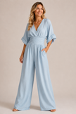 Jumpsuit Women Three-Quarter Sleeve High Waist Wide Leg