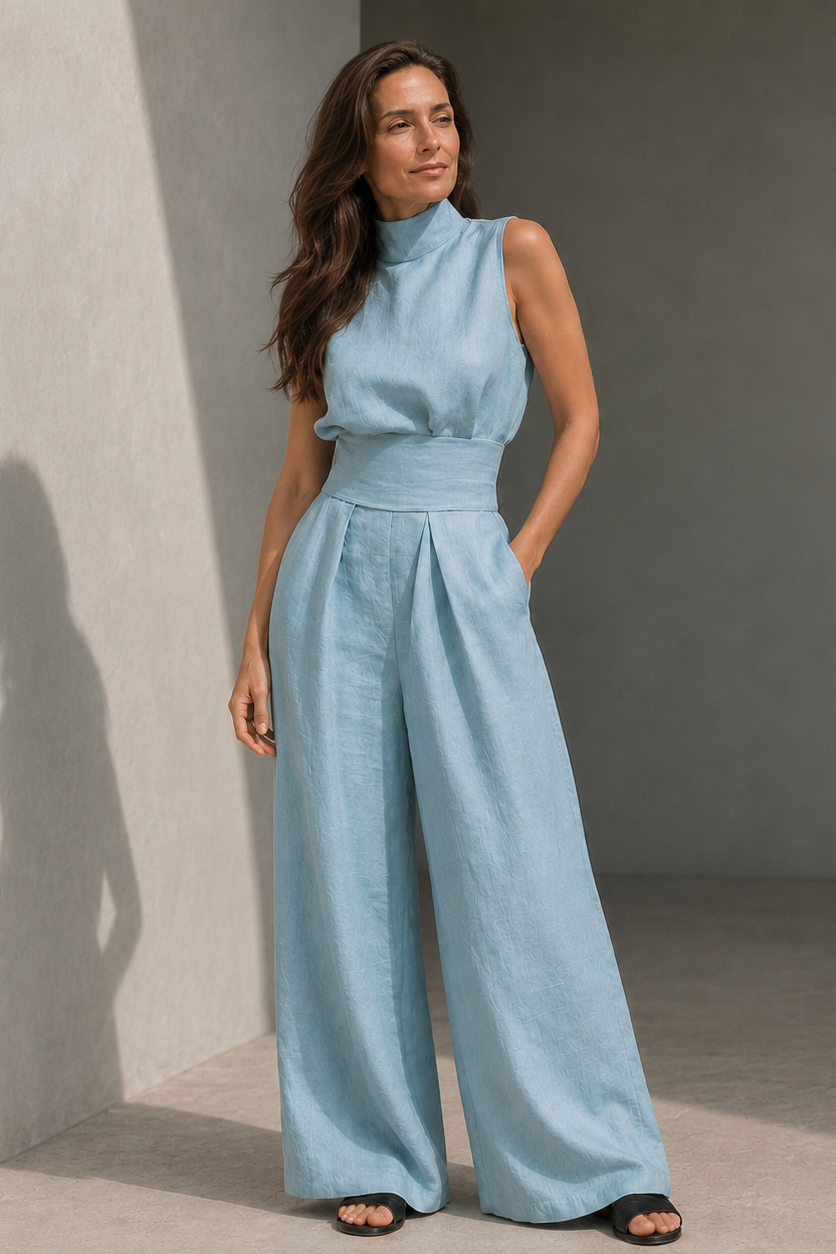 Two-Piece Set Women Sleeveless Top Wide Leg Solid