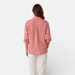 Women’s linen cotton blend shirt by FJØRNA, relaxed fit, breathable summer blouse with short sleeves and casual style.