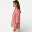 FJØRNA women's linen cotton blend shirt, breathable relaxed fit summer blouse with short sleeves and natural fabric texture.
