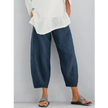 FJØRNA women's lightweight summer dress with tapered harem style, elastic waist, and cropped fit, perfect for warm weather.