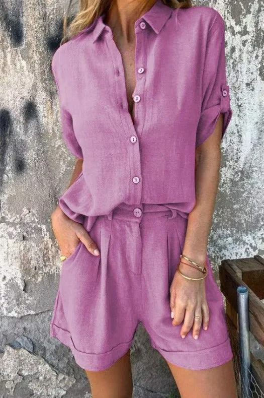 FJØRNA lightweight summer two-piece women's co-ord set with breathable, flowy fabric, ideal for warm weather and casual wear.