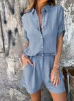 FJØRNA women's lightweight summer two-piece set with breathable, flowy fabric, perfect for warm weather and casual wear.