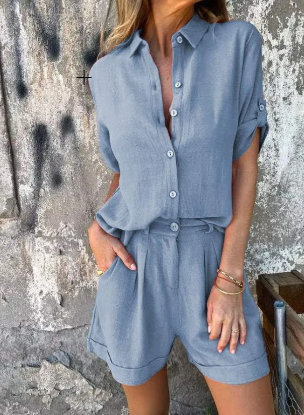 FJØRNA women's lightweight summer two-piece set with breathable, flowy fabric, perfect for warm weather and casual wear.
