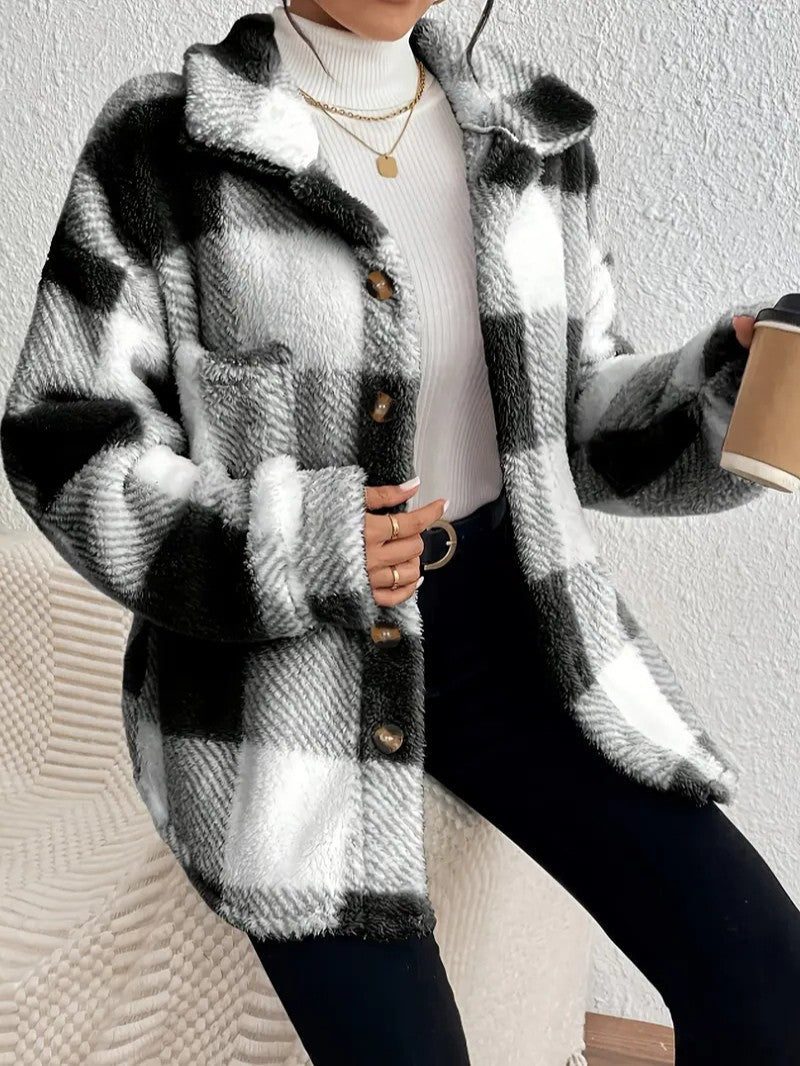 Bronwyn | Women's Plaid Oversized Button-Up Fleece Jacket
