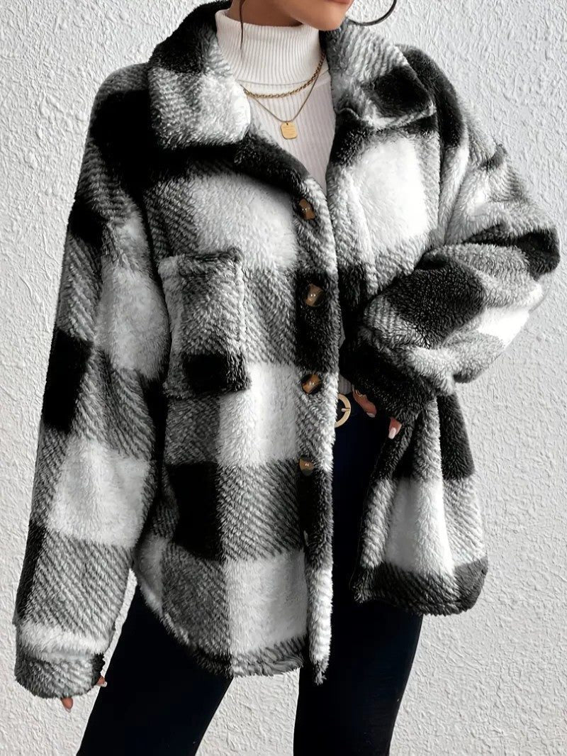 Bronwyn | Women's Plaid Oversized Button-Up Fleece Jacket