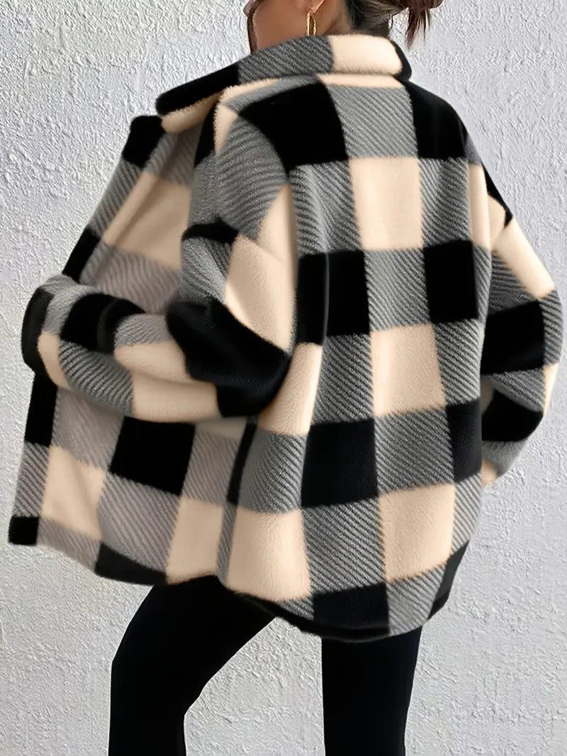 Bronwyn | Women's Plaid Oversized Button-Up Fleece Jacket