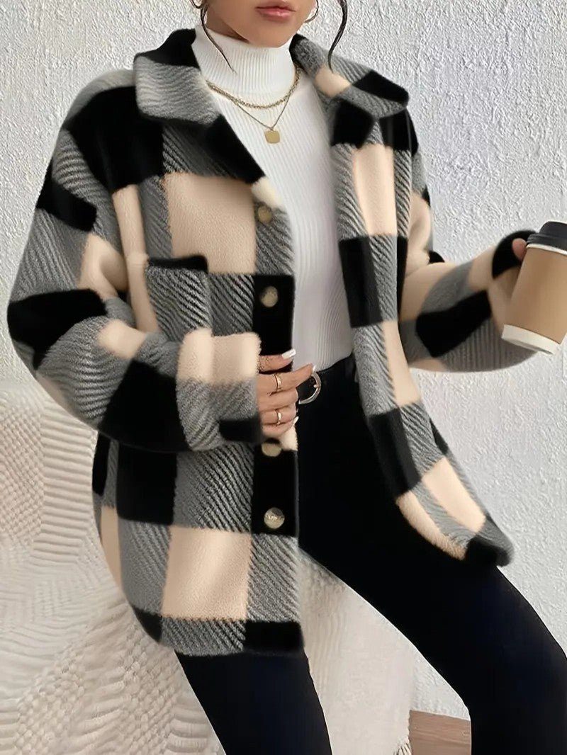 Bronwyn | Women's Plaid Oversized Button-Up Fleece Jacket
