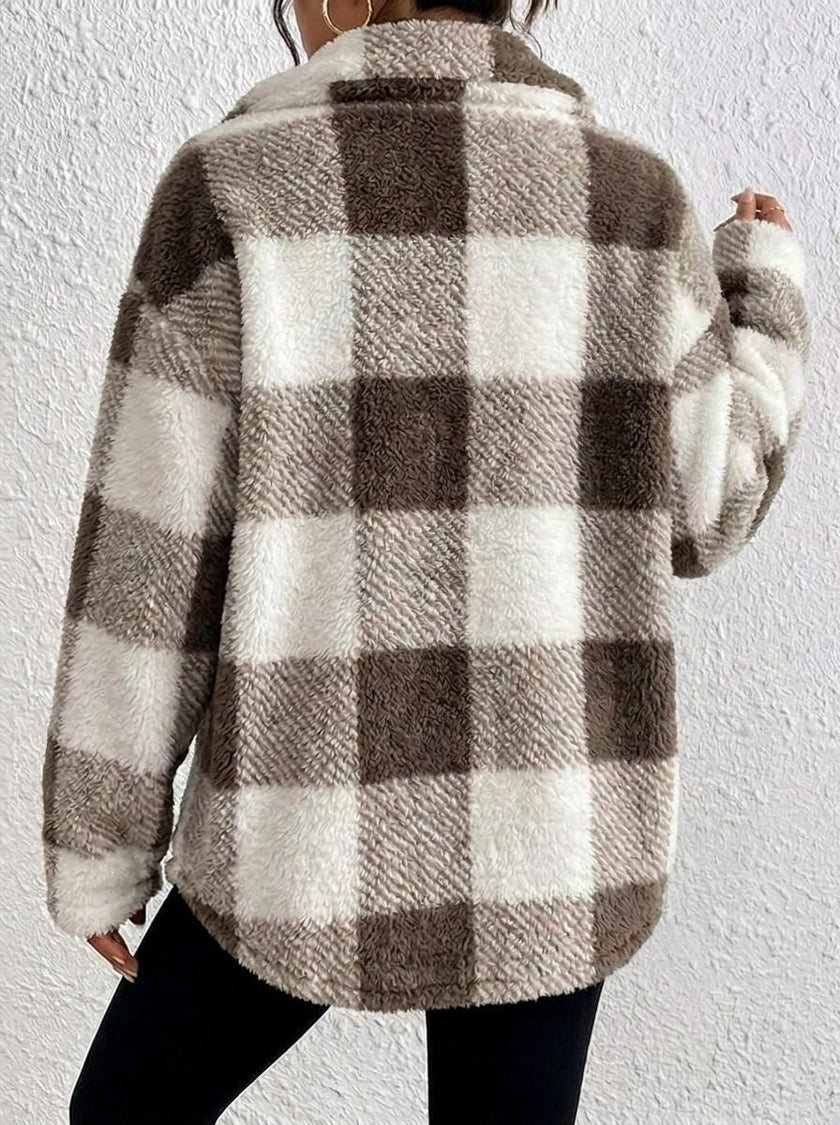 Bronwyn | Women's Plaid Oversized Button-Up Fleece Jacket
