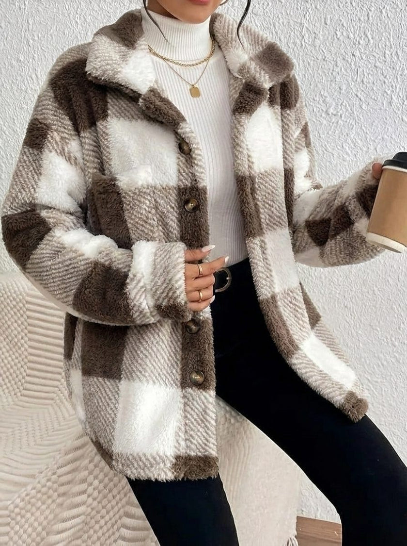 Bronwyn | Women's Plaid Oversized Button-Up Fleece Jacket